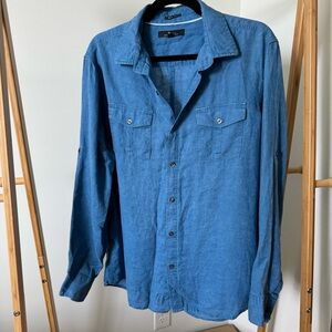 Men’s Marc Anthony Linen Blue Casual Button Down Shirt size L